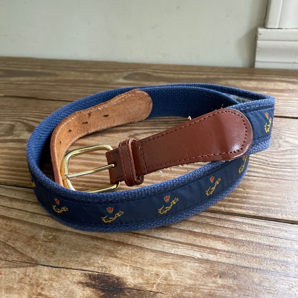 English Sports Shop | Vintage Nautical Cotton Brass and Leather Burmuda Belt S